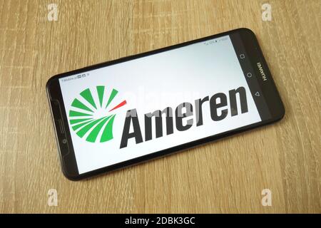 KONSKIE, POLAND - June 21, 2019: Ameren Corporation company logo displayed on mobile phone Stock Photo