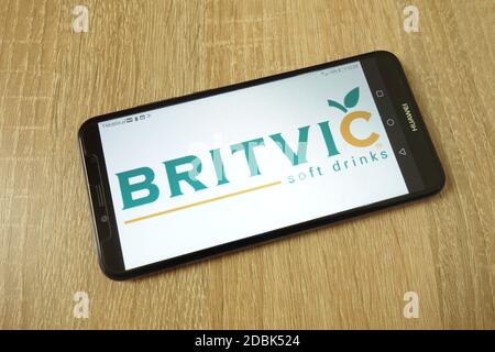 KONSKIE, POLAND - June 21, 2019: Britvic plc company logo displayed on mobile phone Stock Photo