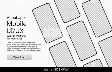 Phone mockup with transparent screen. Realistic smartphone template set. Modern mock up for mobile app, presentation UI/UX design. Vector illustration Stock Vector