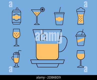 bundle of nine beverages set icons vector illustration design Stock Vector