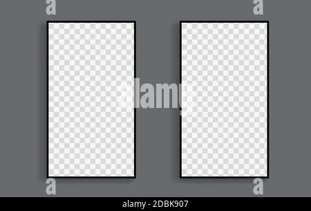 Black frames for social media with editable transparent background. Mock up for stories. Template for network. Vector isolated illustration. Stock Vector