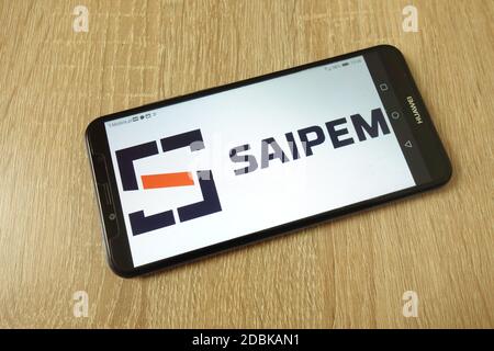 KONSKIE, POLAND - June 21, 2019: Saipem company logo displayed on mobile phone Stock Photo