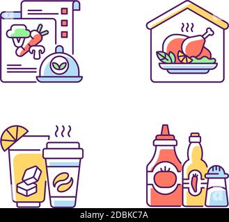 Online restaurant delivery RGB color icons set Stock Vector