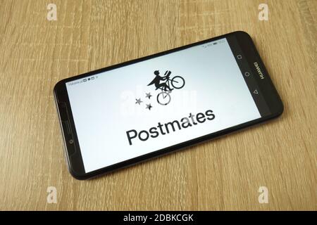 KONSKIE, POLAND - June 21, 2019: Postmates Inc company logo displayed on mobile phone Stock Photo
