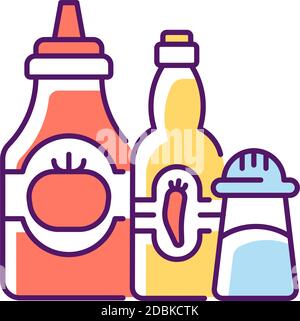 Condiments and sauces RGB color icon Stock Vector