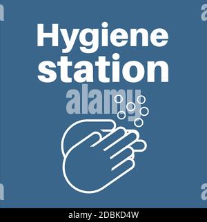 Hand Hygiene Station Symbol Sign, Vector Illustration, Isolated On Blue Background EPS10 Stock Vector
