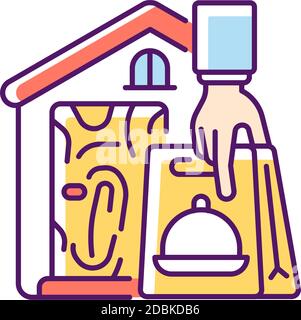 No-contact food delivery RGB color icon Stock Vector