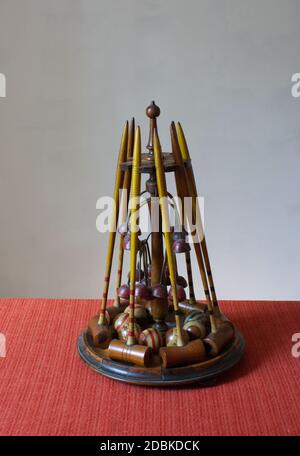 Vintage wooden table croquet game set Stock Photo