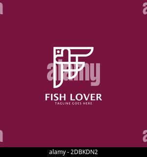 Geometric Line Fish Lover Logo Icon Template Design. Stock Vector