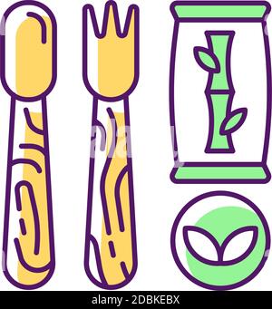 Disposable cutlery RGB color icon Stock Vector