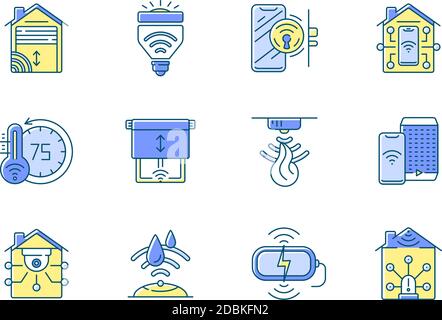 Smart house RGB color icons set Stock Vector