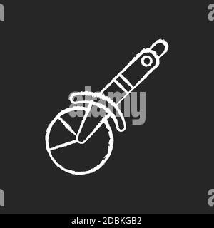Pizza cutter chalk white icon on black background Stock Vector