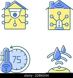 Securing your smart home RGB color icons set Stock Vector