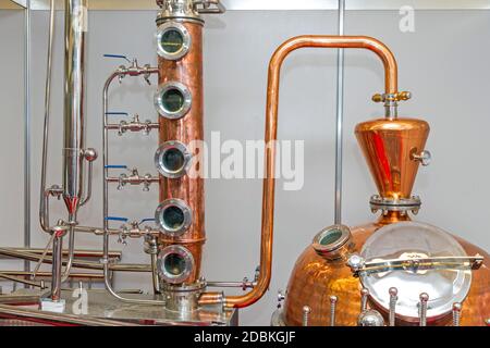 Copper Still Pipes Distillery Equipment Micro Brewery Stock Photo