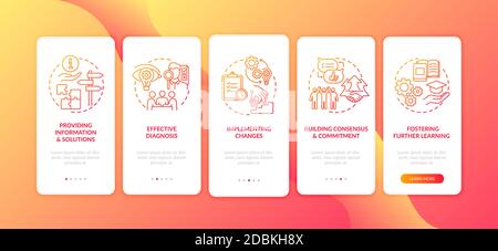 Business advisory stages onboarding mobile app page screen with concepts Stock Vector