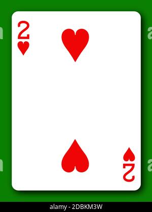 A 2 Two Deuce of Hearts playing card with clipping path to remove background and shadow Stock Photo