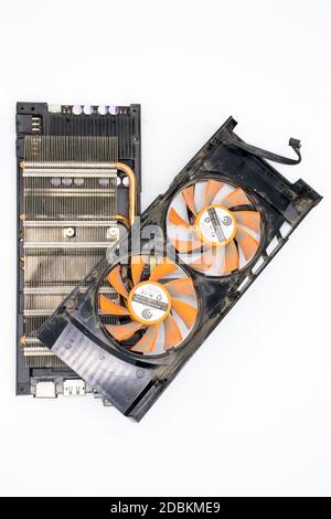 Pyatigorsk, Russia. 12/16/2011 NVIDIA Geforce GTX 465 graphics card isolated on a white background Stock Photo
