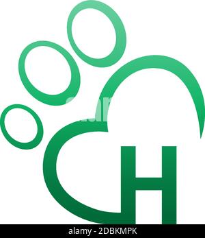 Letter H icon on paw prints logo design Stock Vector