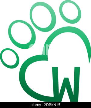 Letter W icon on paw prints logo design Stock Vector