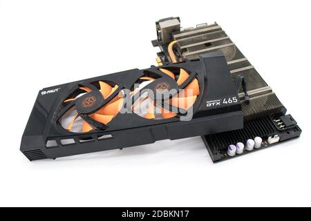 Pyatigorsk, Russia. 12/16/2011 NVIDIA Geforce GTX 465 graphics card isolated on a white background Stock Photo