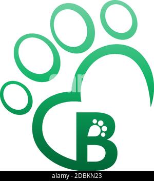 Letter B icon on paw prints logo design Stock Vector
