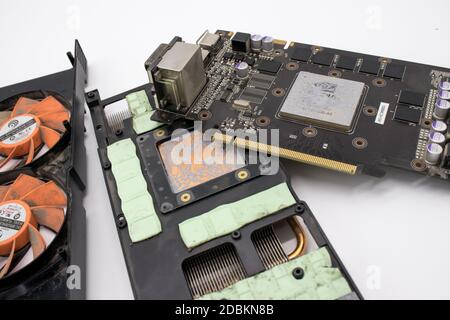 Moscow, Russia. 12/16/2011 NVIDIA Geforce GTX 465 graphics card isolated on a white background Stock Photo