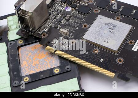Moscow, Russia. 12/16/2011 NVIDIA Geforce GTX 465 graphics card isolated on a white background Stock Photo