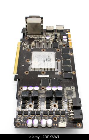 Moscow, Russia. 12/16/2011 NVIDIA Geforce GTX 465 graphics card isolated on a white background Stock Photo