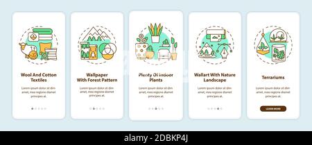 Living space with greenery onboarding mobile app page screen with concepts Stock Vector