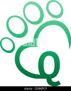 Letter Q icon on paw prints logo design Stock Vector