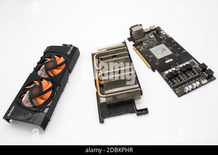 Moscow, Russia. 12/16/2011 NVIDIA Geforce GTX 465 graphics card isolated on a white background Stock Photo
