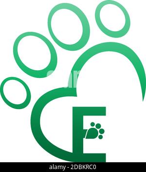 Letter E  icon on paw prints logo design Stock Vector