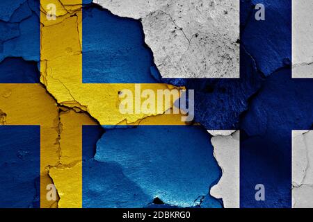 flags of Sweden and Finland painted on cracked wall Stock Photo - Alamy