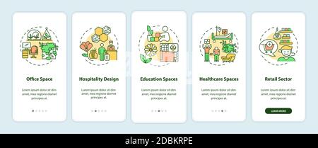 Green indoor environment onboarding mobile app page screen with concepts Stock Vector