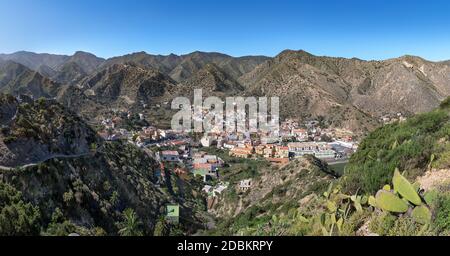 Panorama of Vallehermoso, La Gomera, Canary Islands, Spain Stock Photo