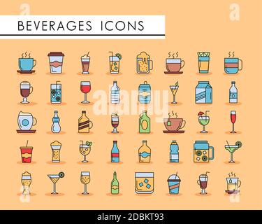bundle of fourty beverages set icons vector illustration design Stock Vector