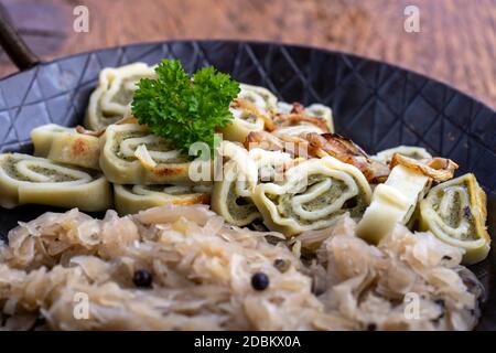 bavarian maultaschen pasta in a pan Stock Photo