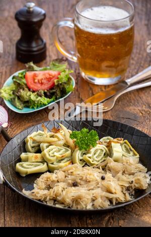 bavarian maultaschen pasta in a pan Stock Photo