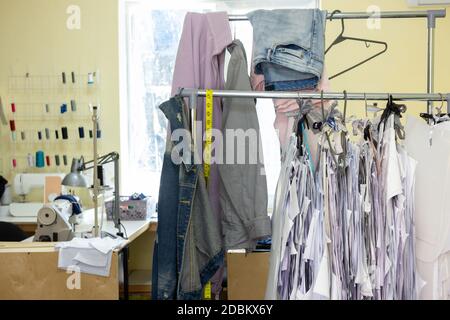 working environment in a sewing workshop with patterns Stock Photo