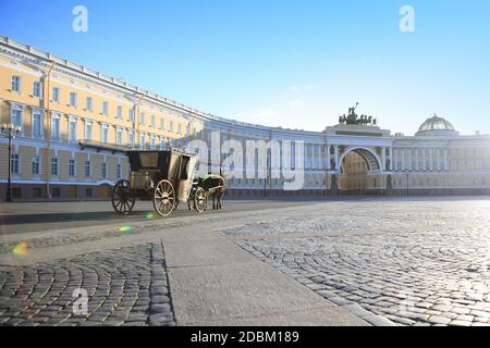 Saint-Petersburg, Russia - November 17 2013 Horse cart on Palace Square in St.Petersburg, Russia. Stock Photo