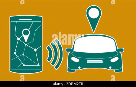 Connected car sharing service controlled via smartphone, 3d rendering Stock Photo
