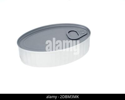 Different types of cans with prepared foods for consumption, vegetables, fish and meat Stock Photo