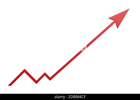Up rising red arrow on white background, 3D rendering Stock Photo
