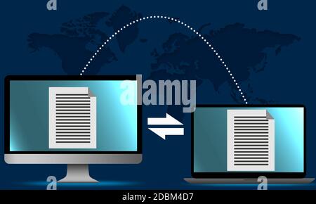 File transfer concept between computers, 3d rendering Stock Photo