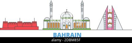 Bahrain line cityscape, flat vector. Travel city landmark, oultine illustration, line world icons Stock Vector