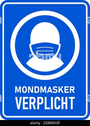 Mondmasker Verplicht ("Wearing a Face Mask is Mandatory" in Dutch) Rectangular Vertical Instruction Sign with an Aspect Ratio of 3:4. Vector Image. Stock Vector