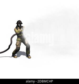 Fire fighter with water hose - isolated on white background Stock Photo ...