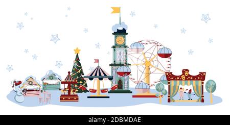 Colorful Winter Urban Fair Set on White Background Stock Vector