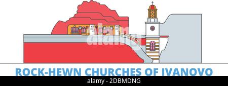 Bulgaria, Ivanova line cityscape, flat vector. Travel city landmark, oultine illustration, line world icons Stock Vector