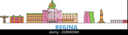 Canada, Regina line cityscape, flat vector. Travel city landmark, oultine illustration, line world icons Stock Vector